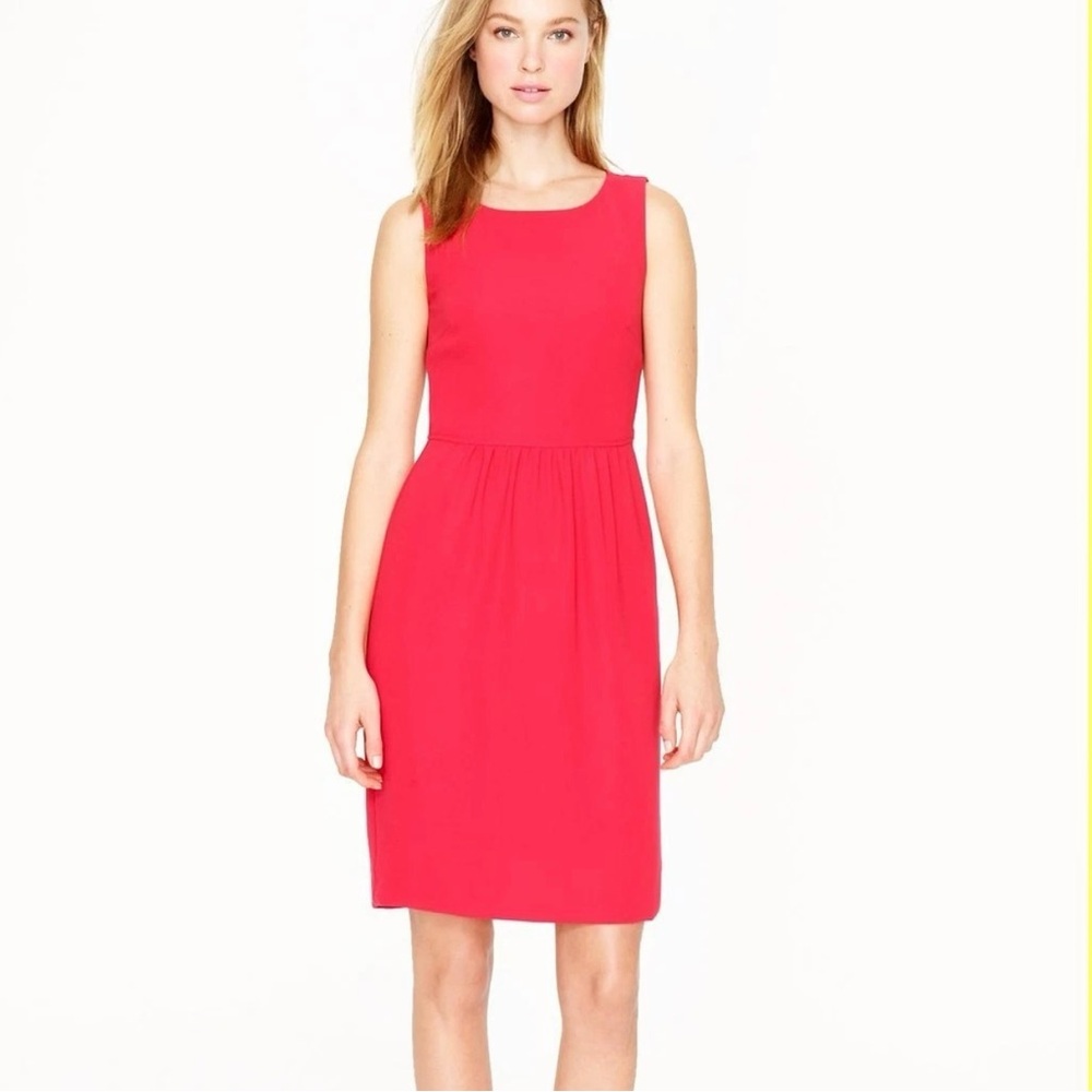 J. Crew Coral Neon Pink Red Sleeveless Round Neck Ruched Shift Sheath Dress, 10